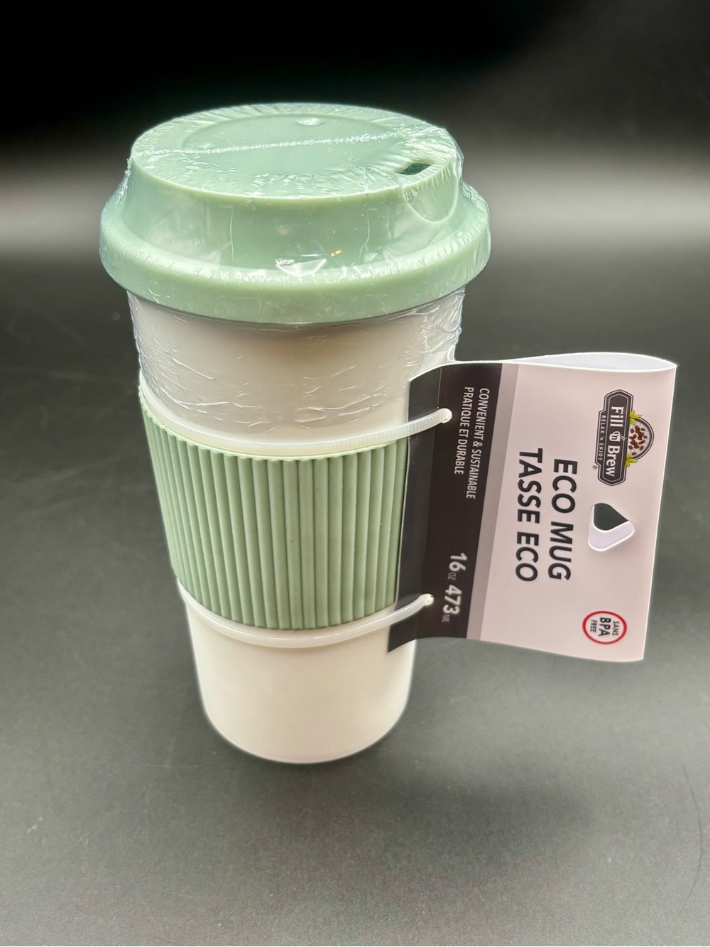 Eco Travel Mug with Mint Green Lid & Sleeve 16oz